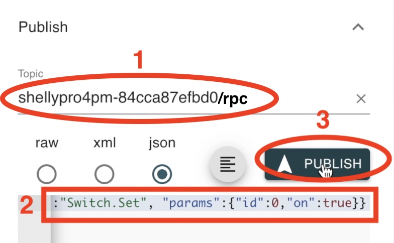 Using MQTT Explorer to control Shelly Pro 4PM by publishing JSON