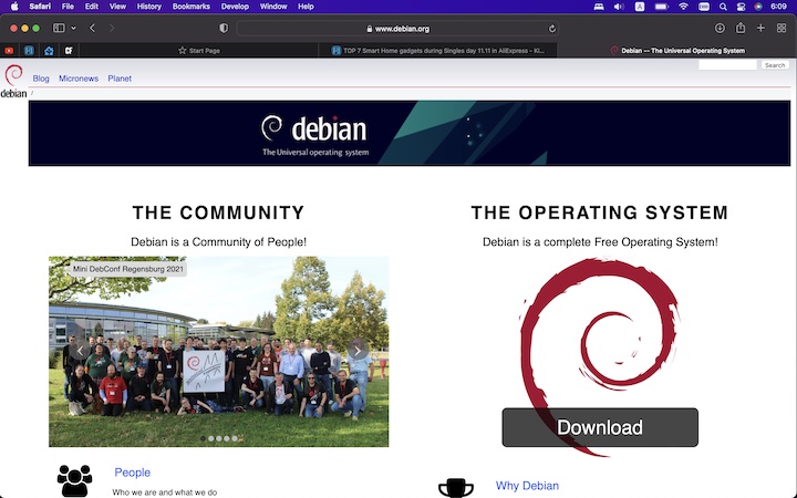 debian.org webpage with a big Download button on it