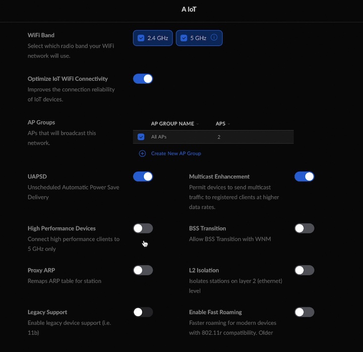 Configuring IoT Wireless network in UniFi