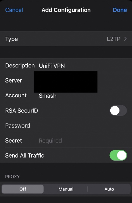 Configuring the iOS VPN Client to connect to the UniFi VPN