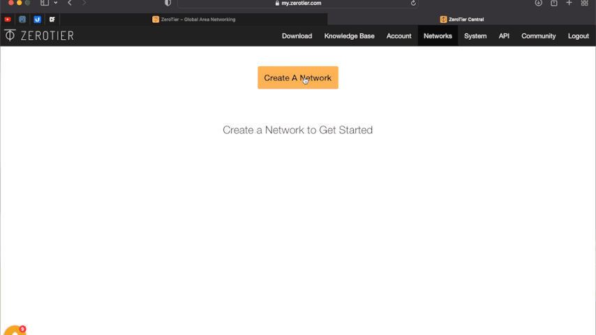 Create a ZeroTier network by clicking on one button.