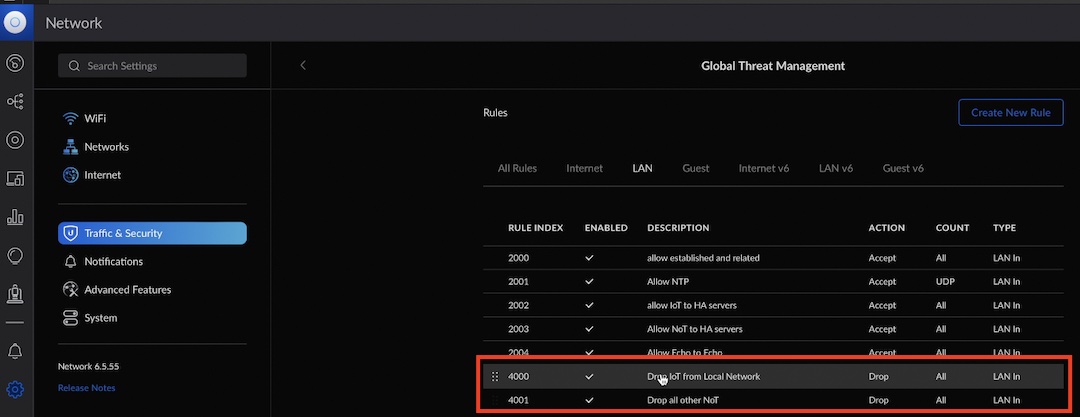 Drop Rules for IoT and NoT networks in UniFi