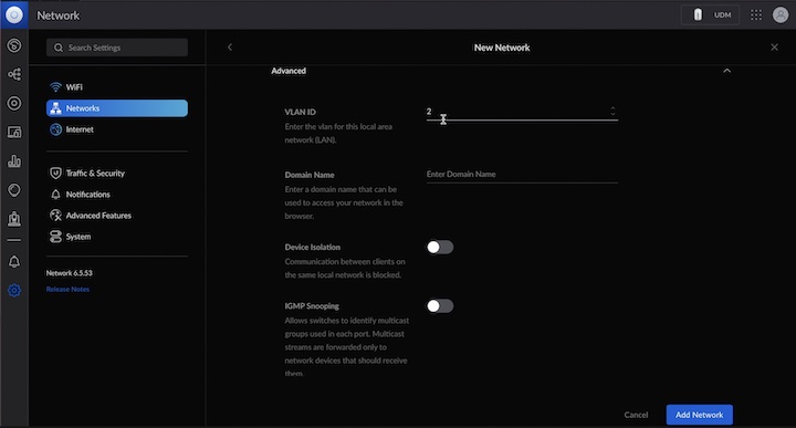 My UniFi Network settings for devices that will have only access to my Home Assistant servers