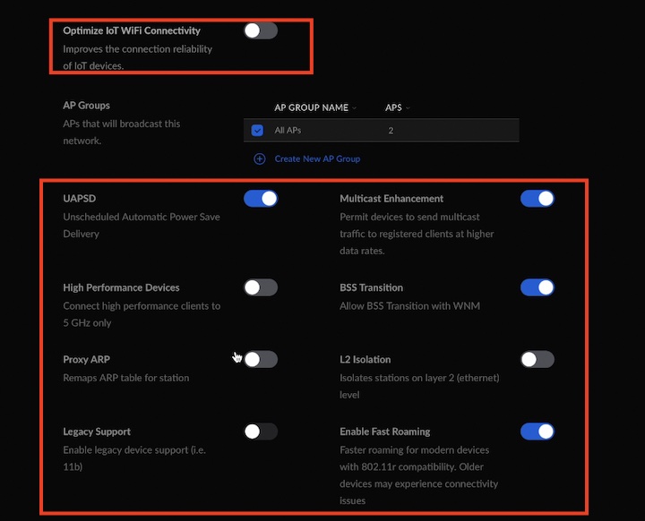 WiFi settings that I used for my main wireless network