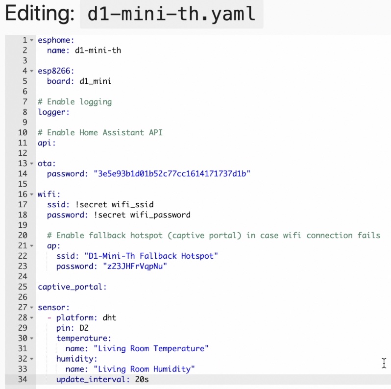 Here is how my whole D1 Mini & DHT22 configuration looks like at the end: