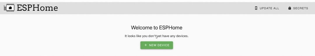 ESPHome dashboard and add new device button