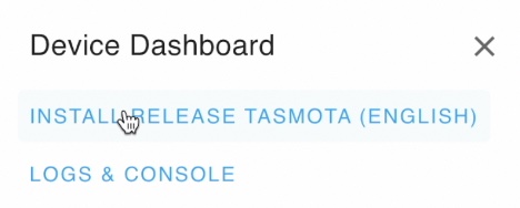 Click on the Install Release Tasmota button... to continue