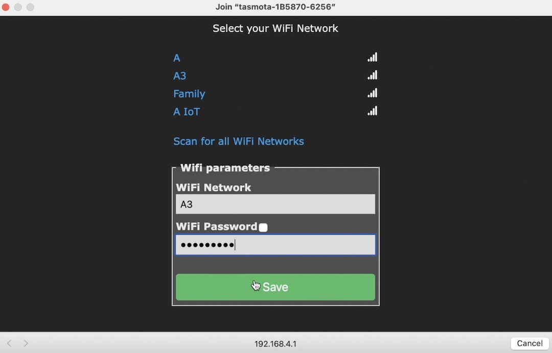 Join Tasmota device to your WIFI from this dialog