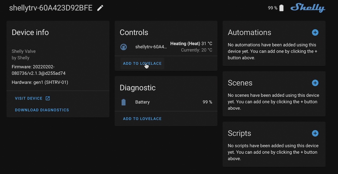 Added Shelly TRV in Home Assistant