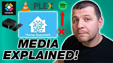 Home Assistant Media explained with VLC, PLEX, LIbreELEC and Spotify logos and Kiril Peyanski aside