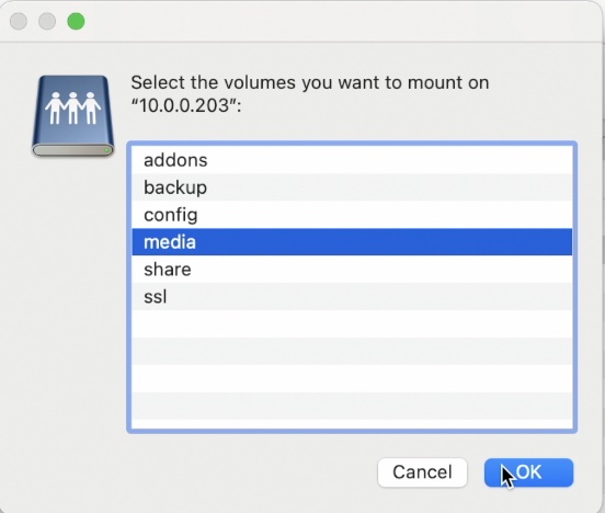 selecting the media volume from the Samba shares