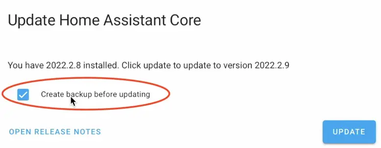 Backup option before updating Home Assistant