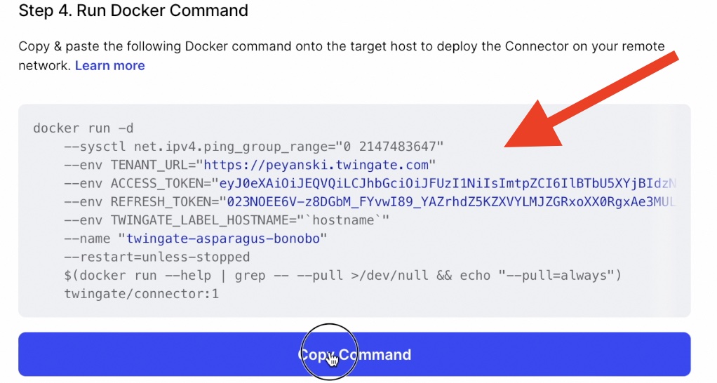 Twingate connector Docker command which is ready to be used