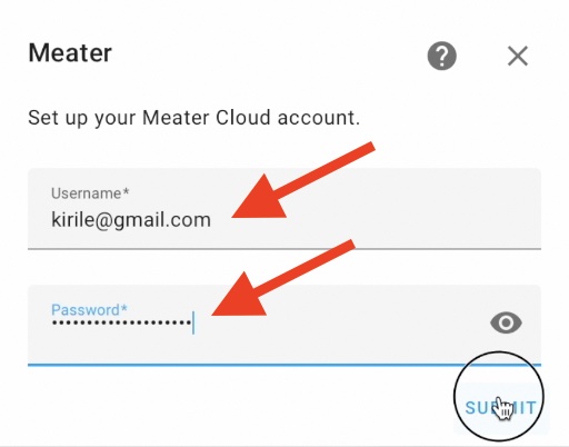Enter Meater credentials