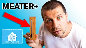 Kiril Peyanski is holding a Meater+ a meat thermometer with home assistant logo and big red arrow aside