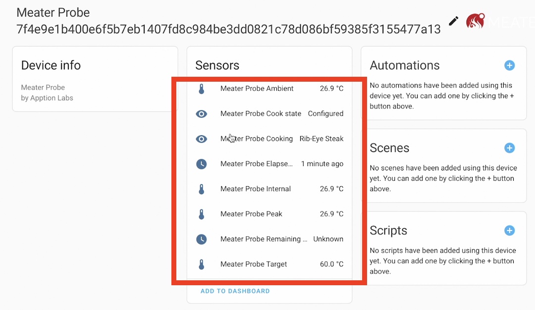 Meater readings in Home Assistant