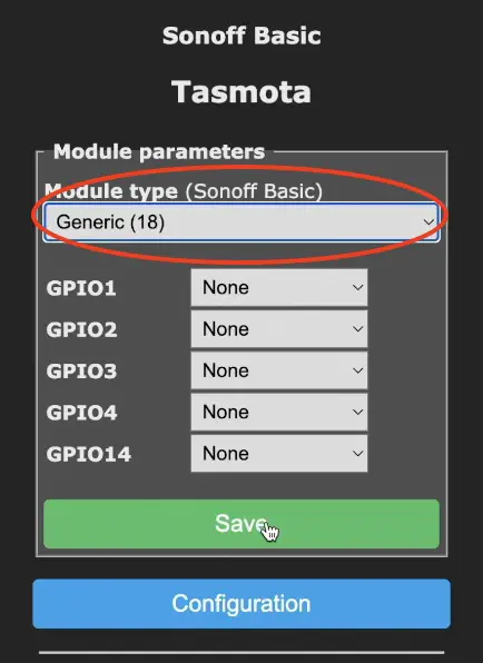 Select Tasmota Module Type