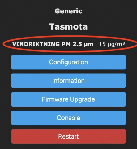 Vindriktning PM2.5 readings in Tasmota