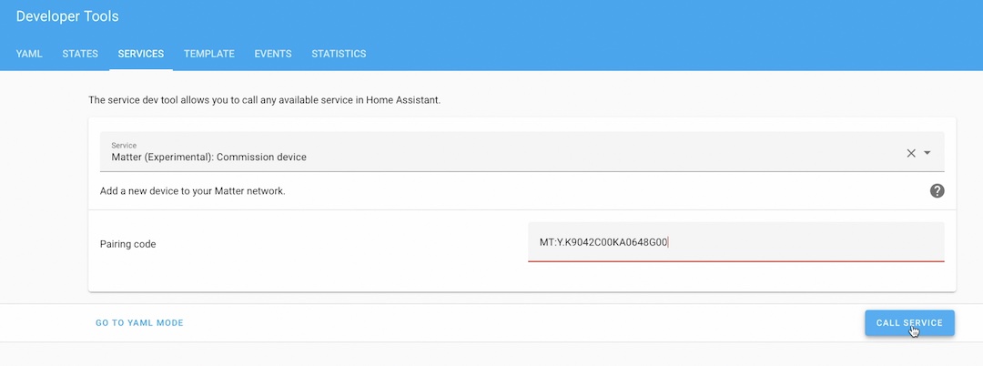 Pair the Matter device using HA services