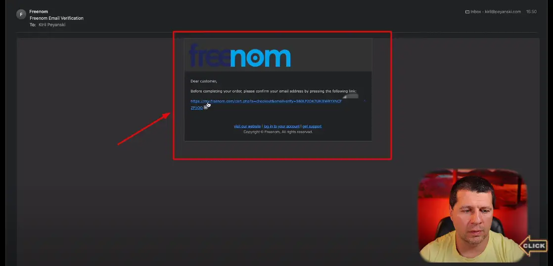 Verify you e-mail address by clicking on the link that freenom is sending.