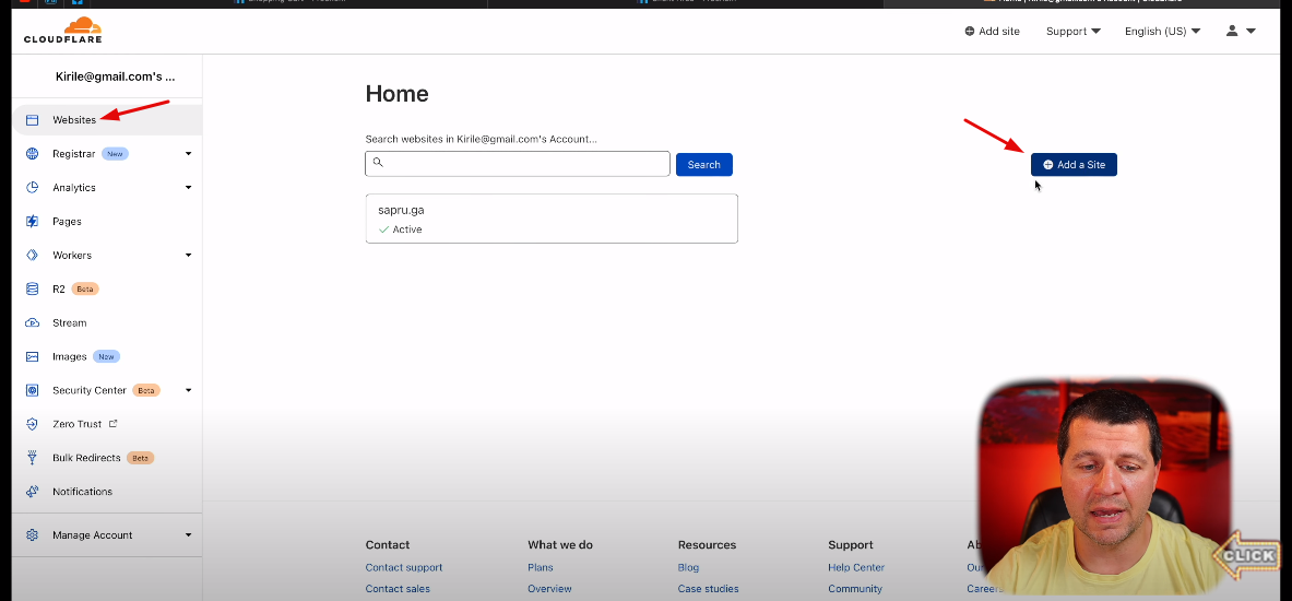 Add new site when you are inside Cloudflare.