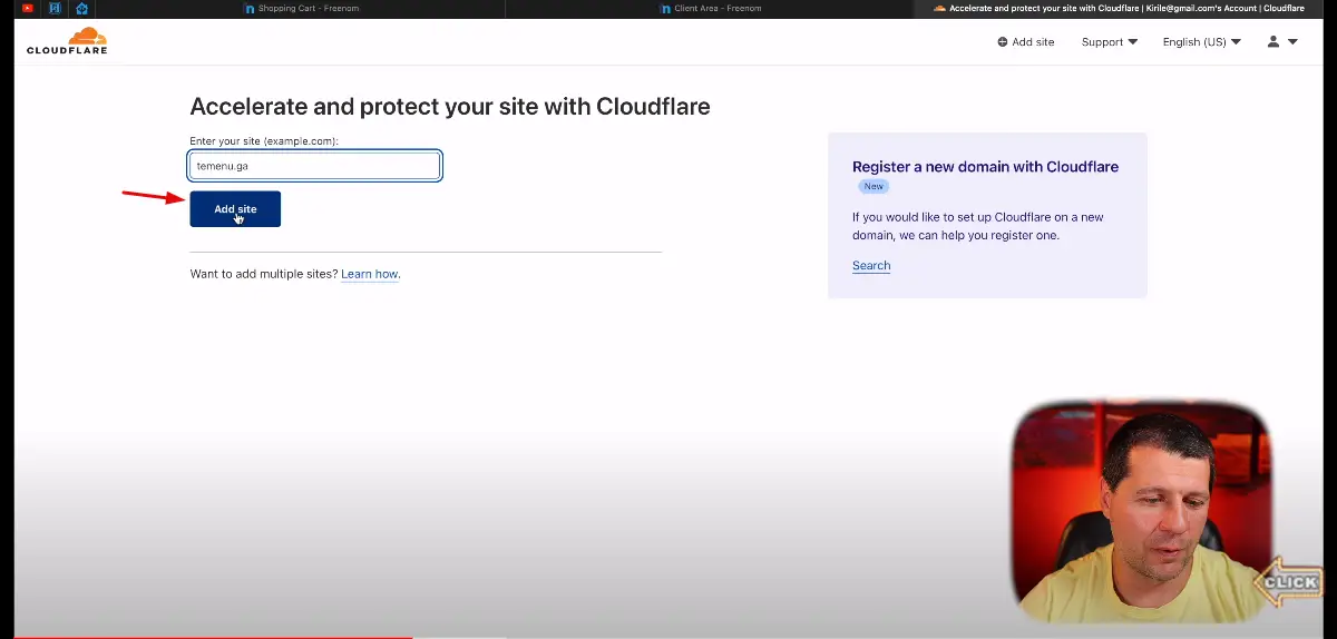 Confirm adding new site inside Cloudflare
