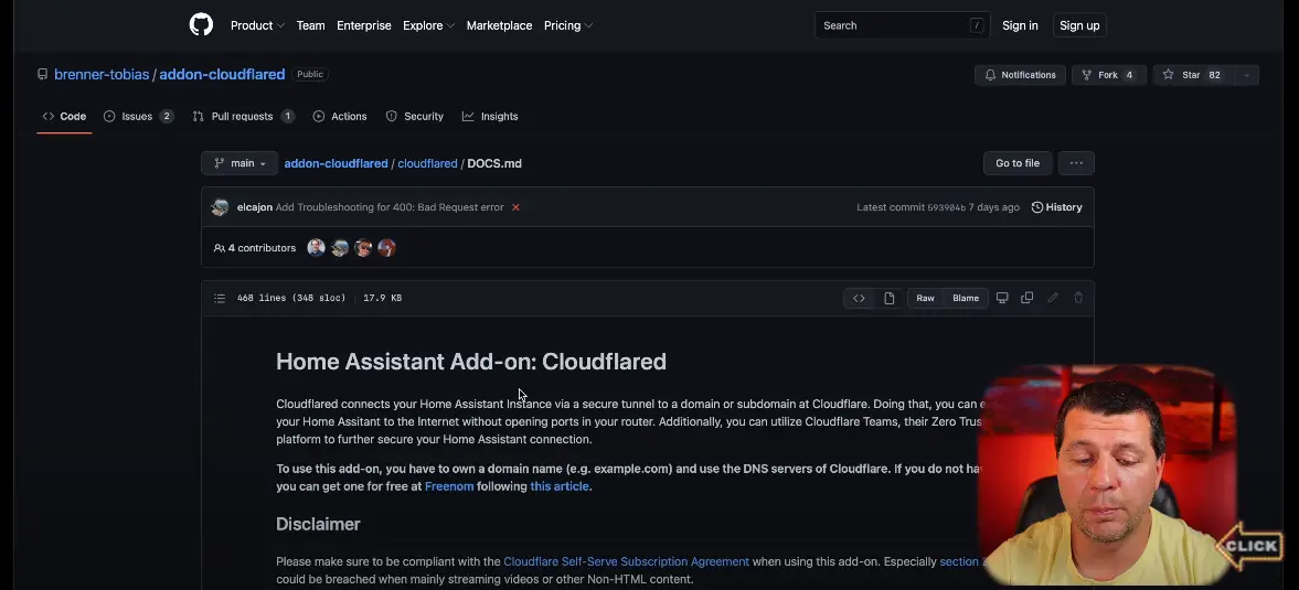 Cloudflared Home Assistant add-on official GitHub page