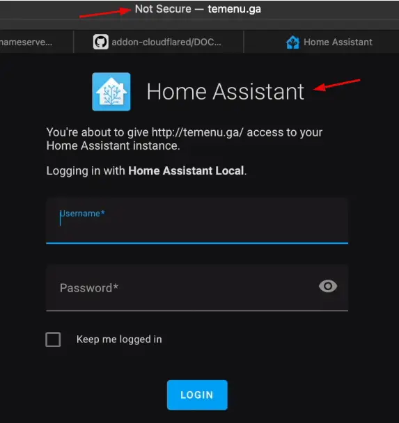 Home Assistant Login Page Using The Cloudflare Tunnel