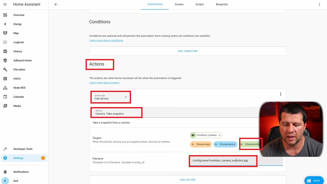 Adding the actions for my who is ringing home automation