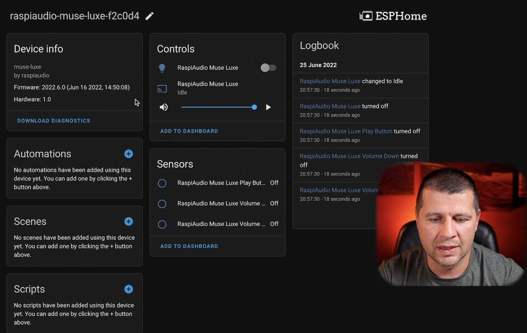 ESP Muse Luxe added in Home Assistant