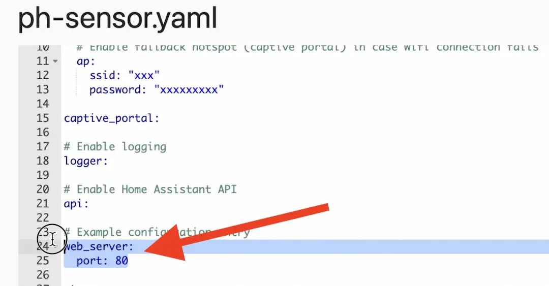 Adding a webserver in ESPHome YAML code
