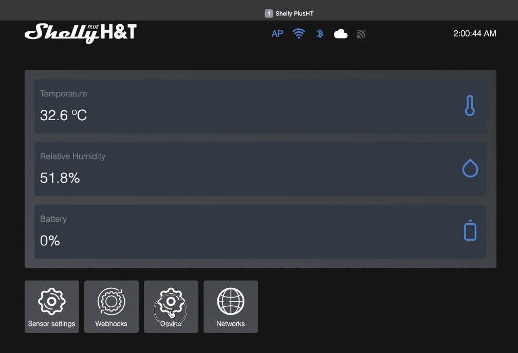 Shelly Plus HT web interface