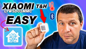 Xiaomi LYWSD03MMC T&H Easy labels and Kiril Peyanski holding the Xiaomi sensor