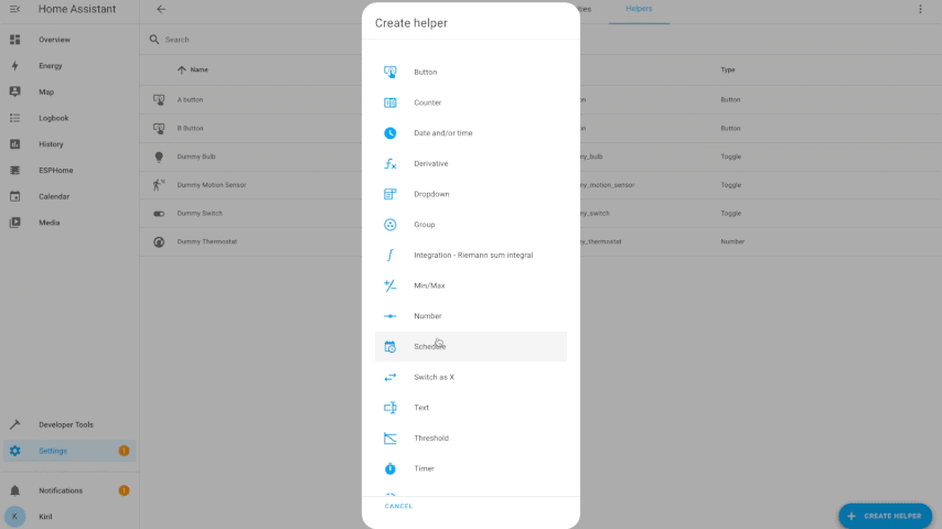 Creating a Schedule Helper in Home Assistant 2022.9