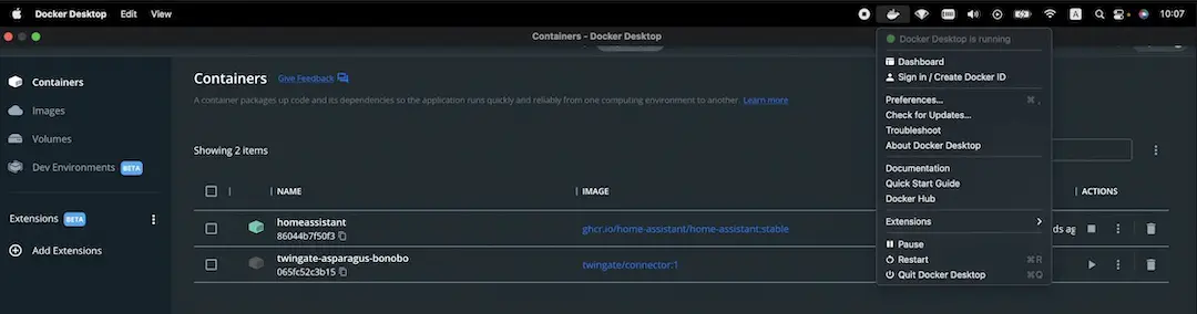 Docker Desktop Dashboard in macOS