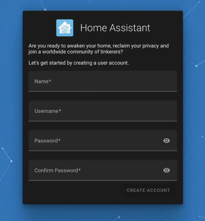 Home Assistant Container Welcome Screen