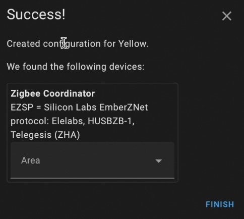 Success window showing that adding the ZHA integration was successful.