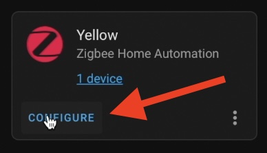 Clicking on the Configure button under the ZHA integration.