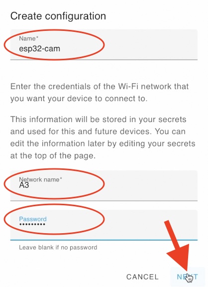 Adding my device name and WIFI Credentials