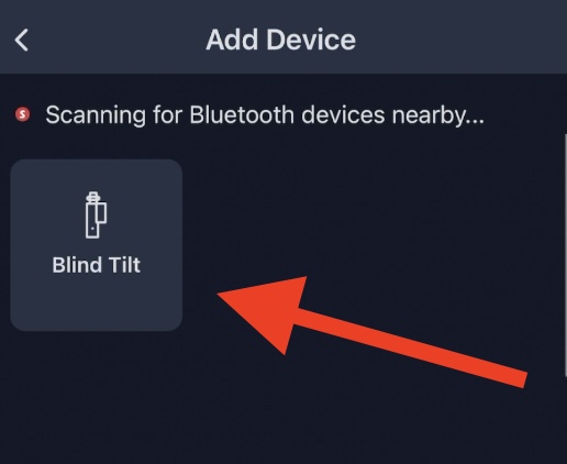 The SwitchBot Blind Tilt robot is almost immediately found in the SwitchBot App