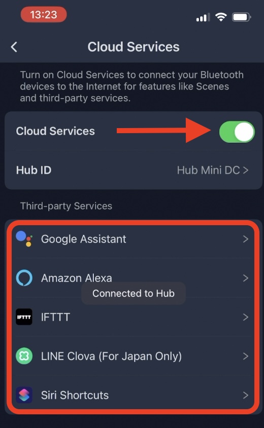 Enabling Cloud Services for the SwitchBot Blind Tilt will allow using Third-party services like Alexa and Google Assistant