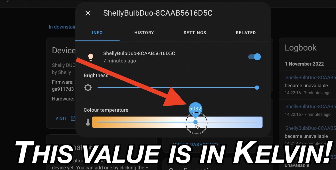 Shelly Bulb Home Assistant Integration is using Kelvin for the color temperature.