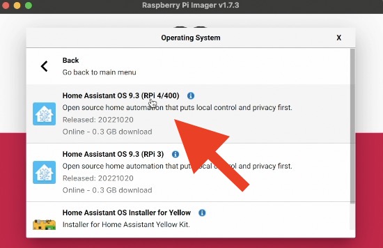Raspberry Pi Imager home assistant RPI 4/400