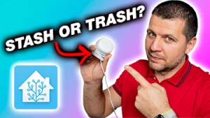 Stash or Trash label and Kiril Peyanski pointing at Aqara FP1 Human Presence sensor