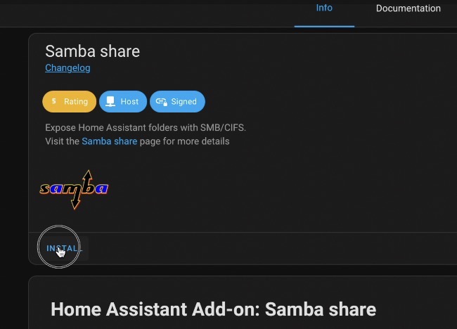 Installing Samba is needed so I can copy the downloaded files in my Home Assistant