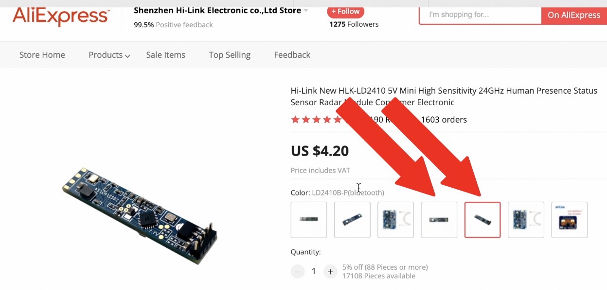 Be careful when selecting the Color/Model in AliExpress as some modules doesn't have Bluetooth