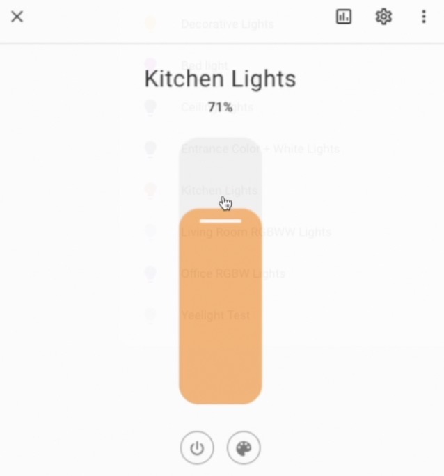 New Lights dialogs are a slider + several icons