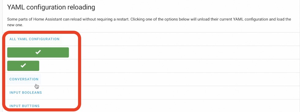 Quick Reload button is the same as Reloading All YAML Configurations