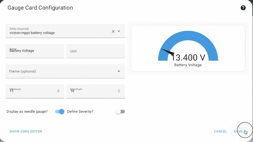 Adding a Gauge Cards is one super simple but useful and more beautiful way to add data in your Home Assistant