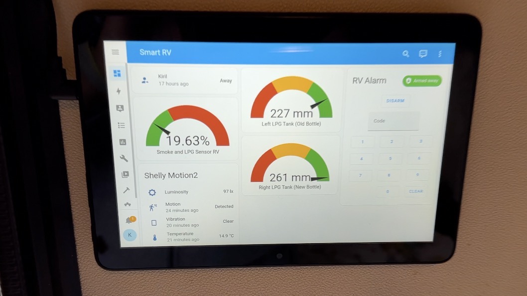 A control panel from a Fire HD tablet running Fully-Kiosk Browser & Home Assistant